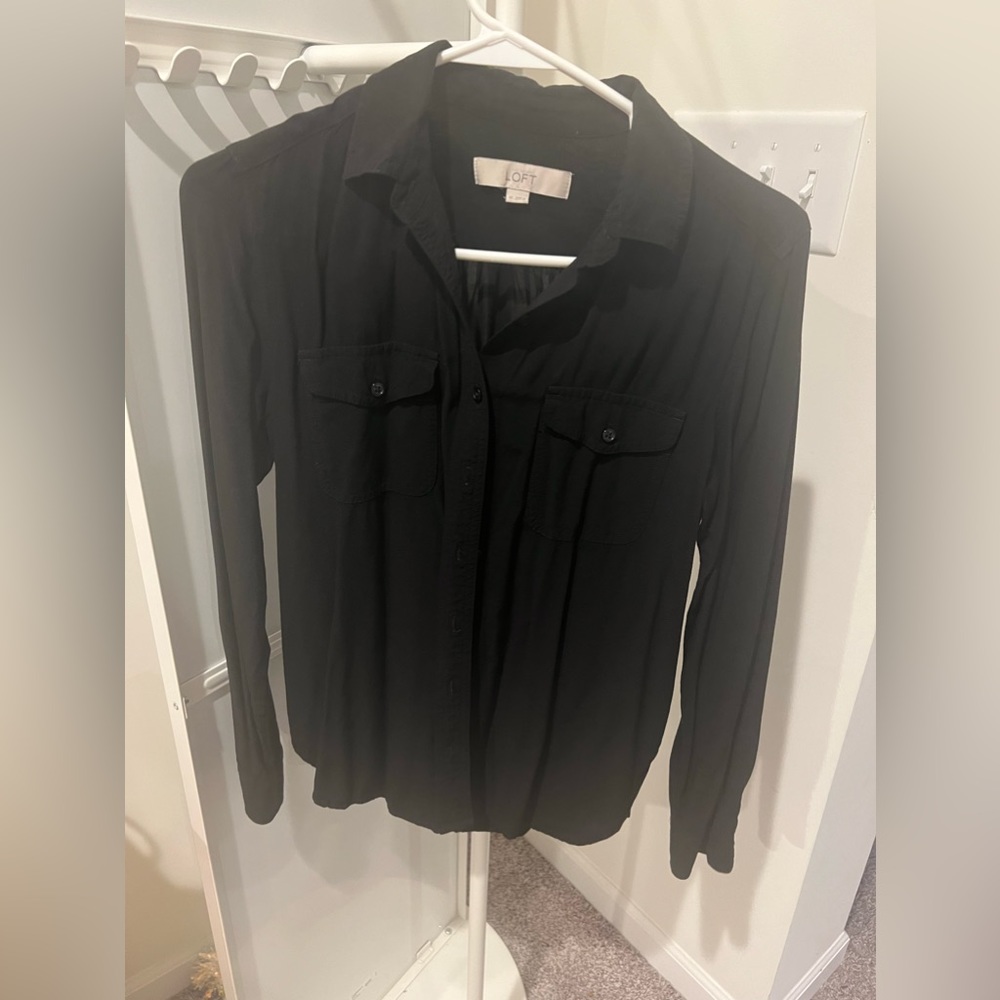 LOFT Everyday Crepe Utility Shirt - Black Button Down